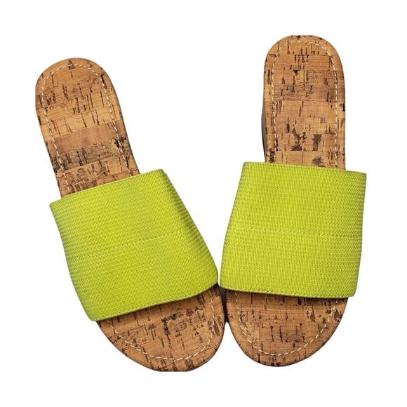 Urban Outfitters | Lime Green Slip On Open Toe Cork Wedge Sandals Women's 6 - Picture 1 of 10